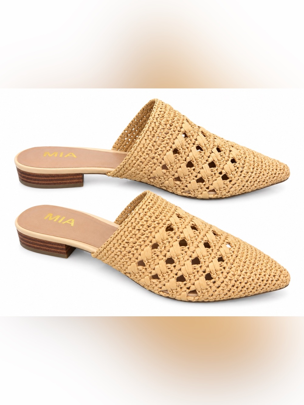 MIA Janey Women’s 8.5 Natural Woven Raffia Pointed Toe Mules Shoes NIB